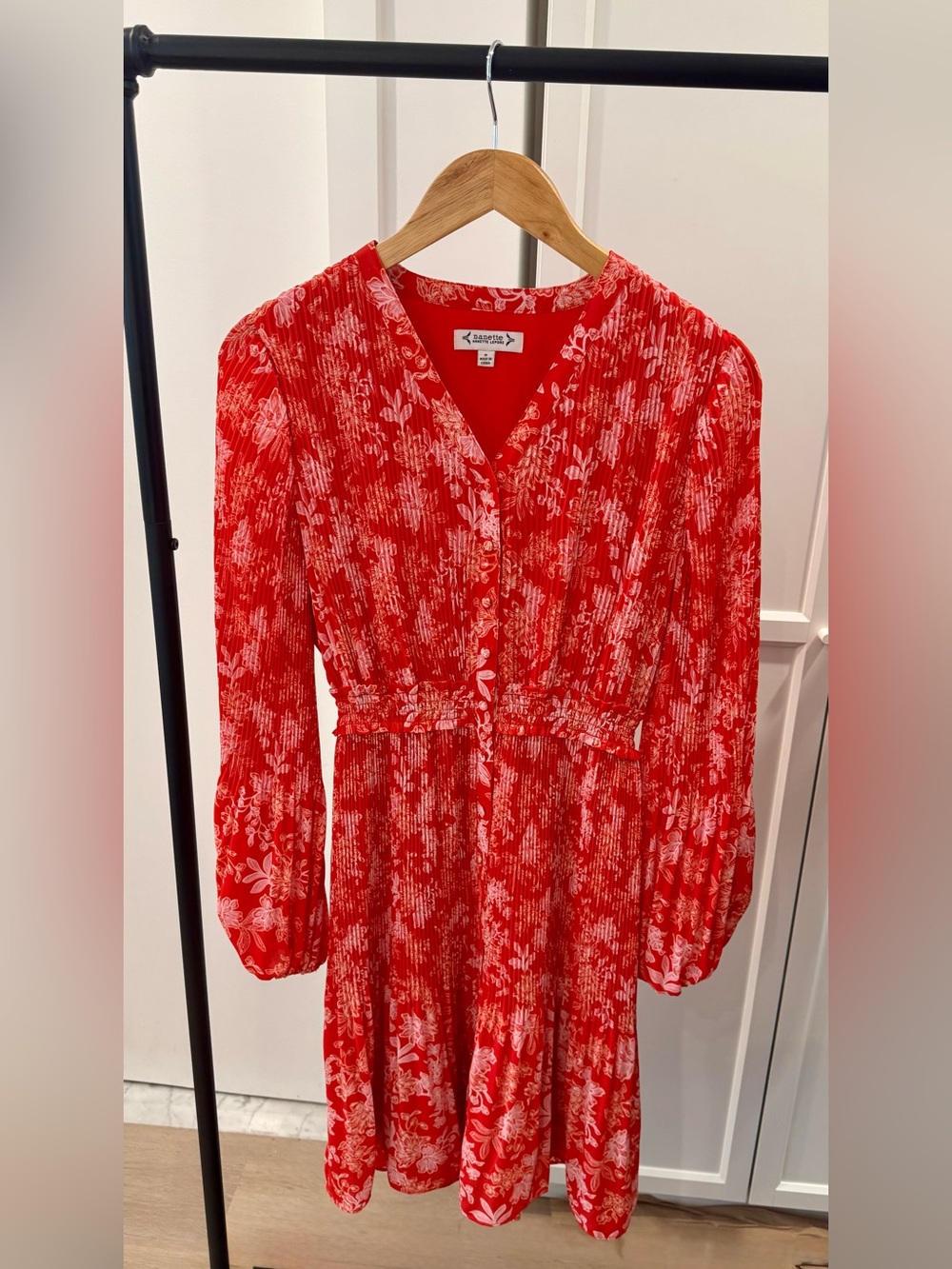 Nanette Lepore Red Floral Pleated Mini Dress Size Small